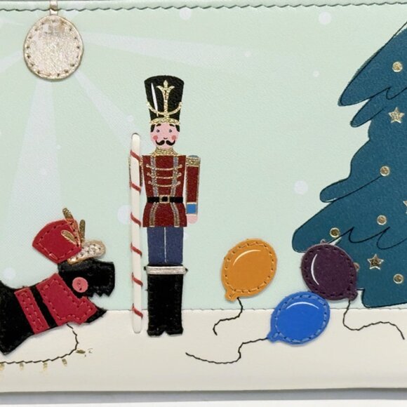 Radley Little Drummer & Dog Large Zip Wallet, Green, Holiday Apparel - Picture 4 of 9